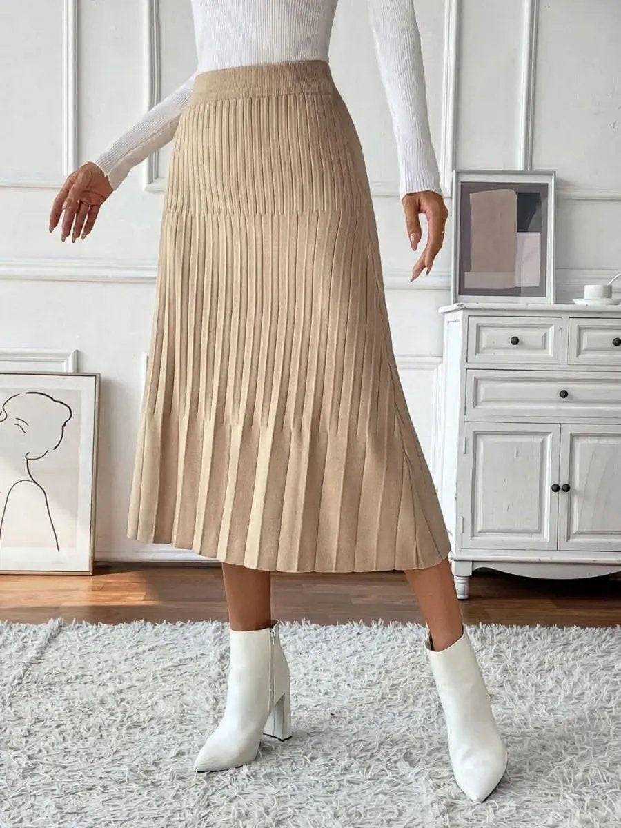 Perfee Pleated Midi Sweater Skirt - Love Salve